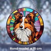Raamhanger Raamdecoratie Border Collie - Kleurige Zonnevanger Rond Acryl met Ketting - Honden - Glas in Lood Suncatcher Rond model 15 cm %%