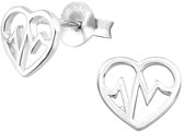 Joy|S - Zilveren hart oorbellen - 7.5 mm - heartbeat hartslag
