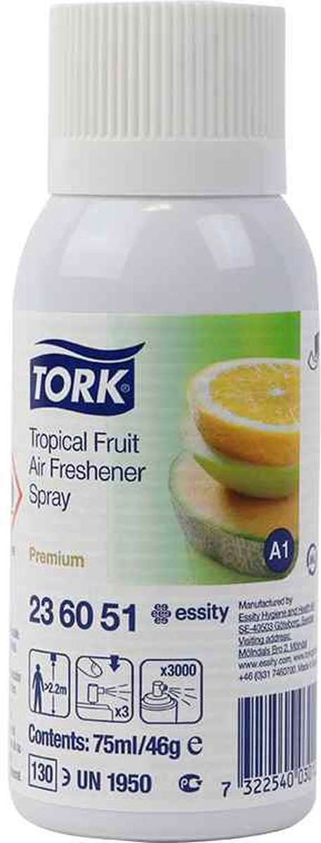 Voordeelverpakking 3 X Tork Luchtverfrisser Spray met Tropisch Fruitgeur A1, aerosol, 12x75ml (236051)