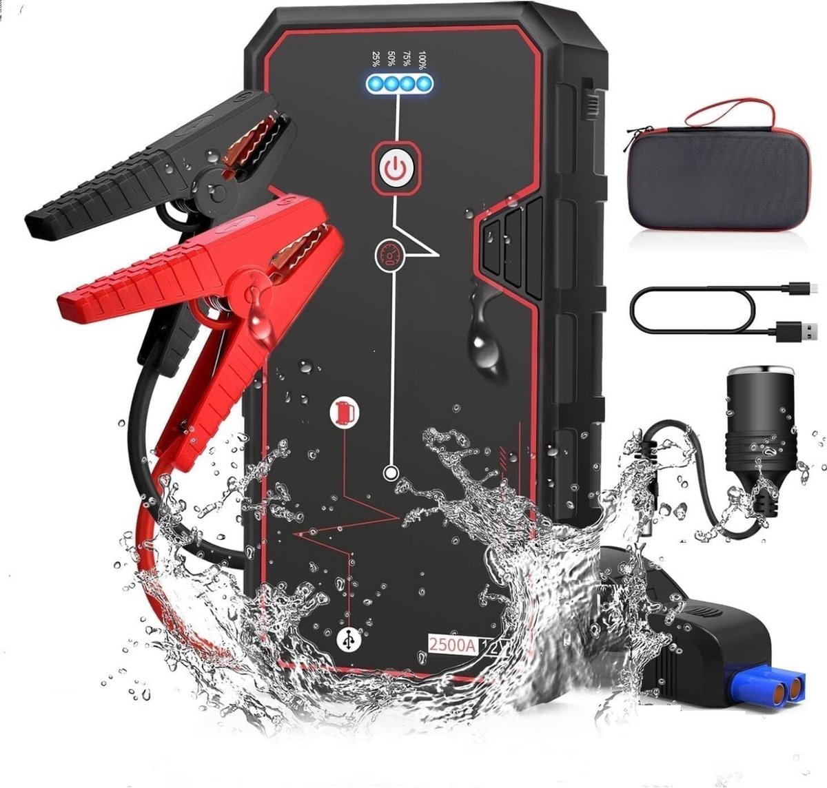 Jumpstarter Voor Auto - Ook Voor Diesel - 2500A - 12V - USB Oplaadpoorten - 3 LED Modi - Jumpstarters - Starthulp - Jumpstarter voor Diesel