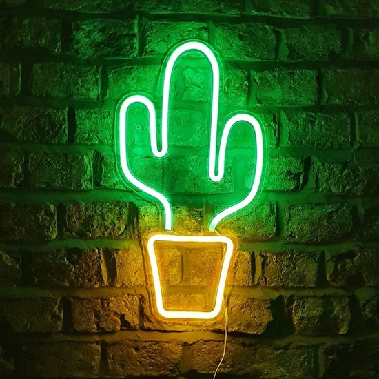 Groenovatie LED Neon Wandlamp "Cactus" - Op USB - 47x26x2cm - Groen / Geel