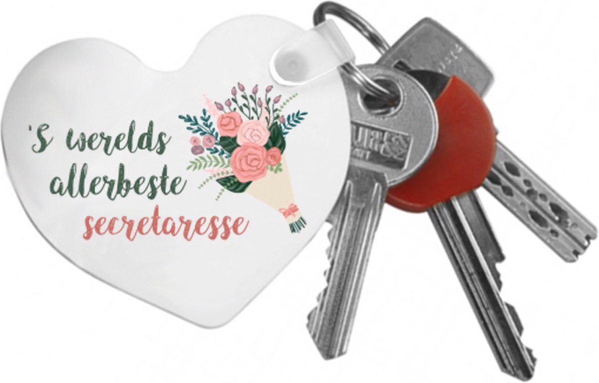Sleutelhanger met Tekst Allerbeste Secretaresse - Secretaresse Bureau - Cadeau - Afscheidcadeau - Sleutelhanger met Tekst