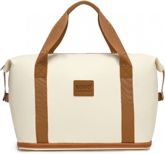 Sac de voyage Kono - Extensible jusqu'à 40 L - Avec pochette Smart pour valise - Imperméable et durable - Beige Marron
