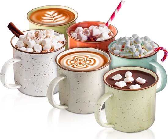 fanquare Witte koffiemok set, set van 4, grote porseleinen mok voor