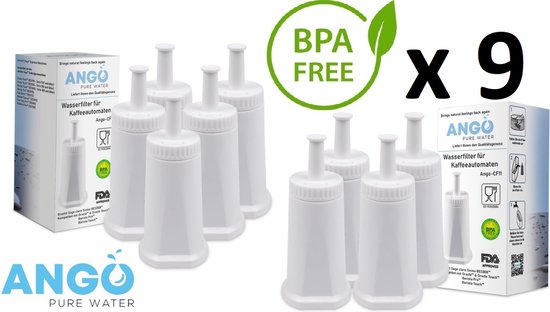 9 x ANGO waterfilter voor SAGE koffiemachines: Oracle Touch (SES990), Barista Pro (SES878), Oracle (SES980), Barista Touch (SES880), Dual Boiler (SES920), Barista Express (SES875), Duo-Temp Pro (SES810), Bambino Plus (SES500)