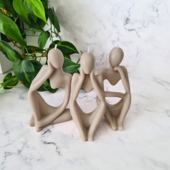 Figuurkaars- Denkers- Set van 3 standbeeld kaarsen- Latte