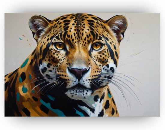 Luipaard - Kantoor schilderij - Schilderij luipaard - Moderne schilderijen - Canvas schilderij - Muurkunst - 70 x 50 cm 18mm