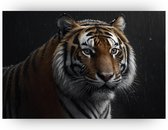 Tijger in de regen - Slaapkamer muurdecoratie - Schilderijen canvas tijger - Modern schilderij - Schilderij op canvas - Wanddecoratie woonkamer - 70 x 50 cm 18mm