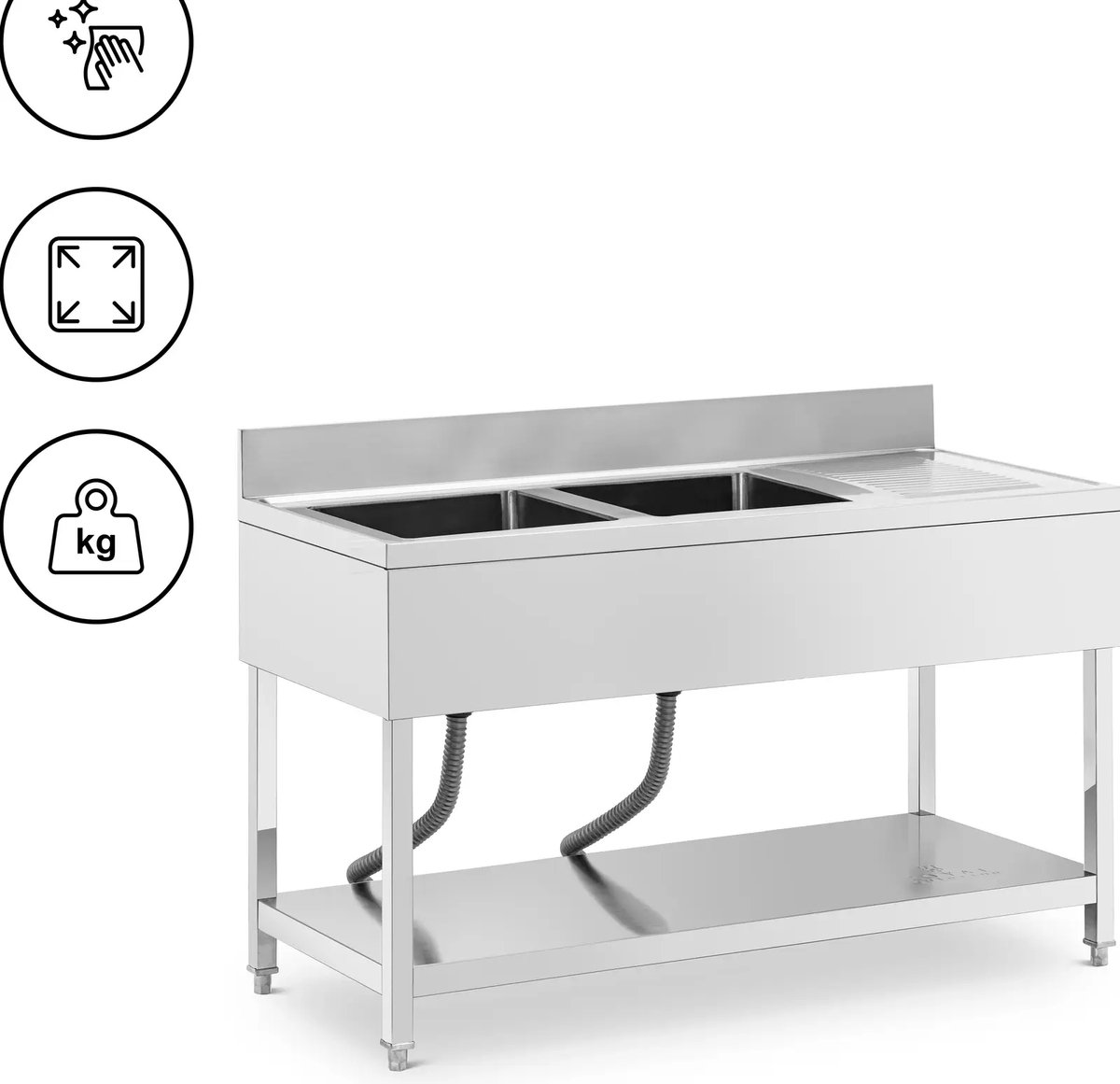 Royal Catering Rinse Table - 2 pools - roestvrij staal - 140 x 60 x 97 cm - Royal Catering