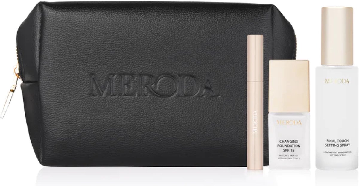 Meroda Cosmetics Travel Kit - Changing Foundation - Gilded Lashes Waterproof Mascara - Setting Spray - Inclusief reistas - Meroda