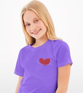 T-shirt pour filles avec coeur d'amour | Violet | Rouge | Taille 128