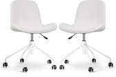 Nolon Nout-Fé Bureaustoelen Set van 2 Ribstof Crème - Stof - Verstelbaar - Wieltjes - Wit Onderstel