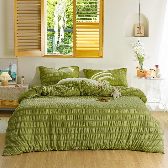 Damier Donkergroen beddengoed 135×200cm Groen Beige omkeerbare beddengoed set 2-delig Superzacht microvezel dekbedovertrek met verborgen ritssluiting en kussensloop 80 × 80 cm