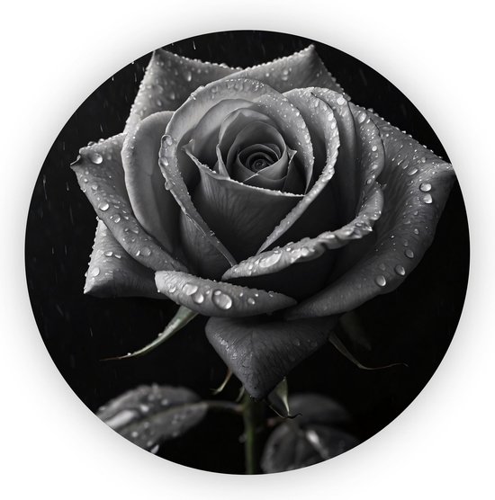 Roos zwart wit - Rozen wandschalen - Wandcirkels zwart wit - Klassiek schilderijen - Schilderij aluminium - Woonkamer accessoires - 60 x 60 cm 3mm