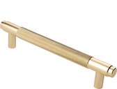 Lavuzo Handgreep Ribbel Satijn Goud 160 mm | Boorafstand 128 mm | Meubelgreep goud | Gouden deurgreep