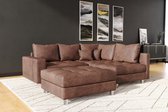 Bol.com hoekbank kent L - vintage bruin- met poef (hocker)- hoeksalon kent mini- seatsandbeds aanbieding