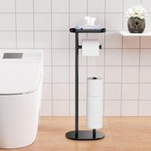Toiletrolhouder, toiletrolhouder staand zwart, toiletpapierhouder vrijstaande toiletrolhouder met bovenopbergvak toiletrolhouder voor badkamer