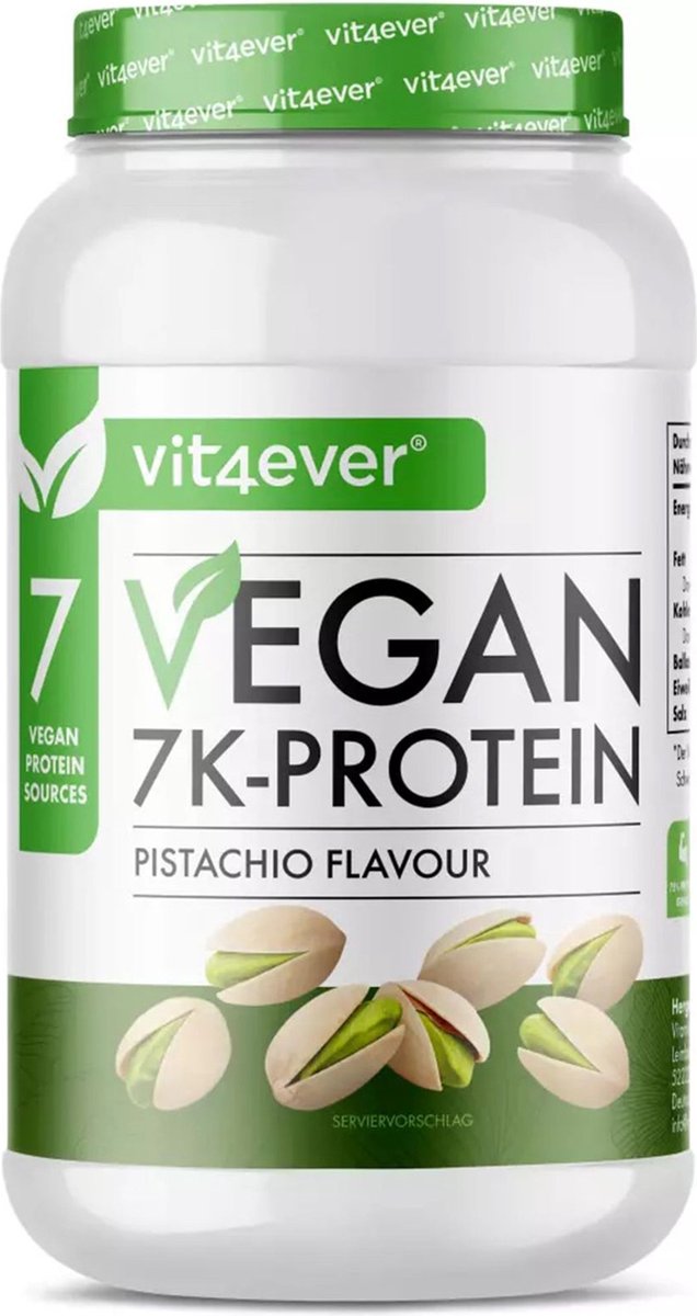 Goedkoopste Vit4ever - Vegan 7K Protein - 1kg - Pistache smaak - Zuiver plantaardig proteïnepoeder met rijst-, amandel-, soja-, erwten-, hennep-, cranberry- en zonnebloemproteïnen