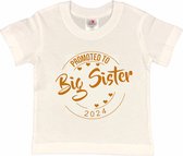 Shirt Aankondiging zwangerschap Promoted to Big Sister 2024 | korte mouw | wit/tan | maat 86/92 zwangerschap aankondiging bekendmaking Baby big sis sister Grote Zus
