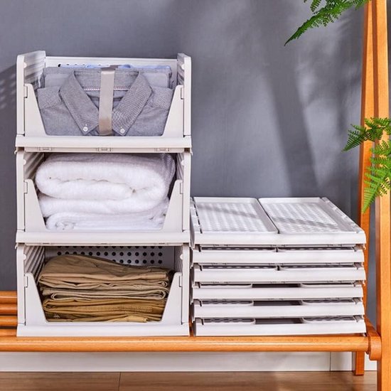 160L Opvouwbare Stapelboxen met Deksels Set van 3 Stapelbare Kunststof Opbergdoos Magnetische Deuren Die aan de Voorkant Opengaan Wit - Costway 160L Opvouwbare Stapelboxen met Deksels Set van 3 Stapelbare Kunststof Opbergdoos Magnetische Deuren Die aan de Voorkant Opengaan Wit - Costway