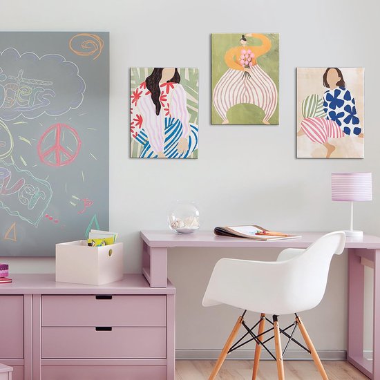 IUNTWEIE Set van 3 abstracte posters, moderne wanddecoratie, abstracte geometrische beelden, gouden cirkelvormige geometrische canvas schilderij, woonkamerdecoratie, zonder lijst (F, 50 x 70 cm * 3