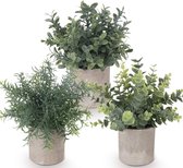 Kunstmatige Potplant,ilauke Set van 3 Mini Artificiële Pot Planten Kunstplanten Plastic Eucalyptus Planten Faux Rozemarijn Planten voor Thuis Tuin Bureau Douche Kamer Binnen & Buiten Huis Decor