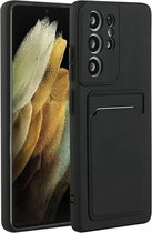 Casemania Hoesje Geschikt voor Samsung Galaxy S24 Ultra Zwart - Siliconen Back Cover met Kaarthouder