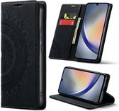 Casemania Hoesje Geschikt voor Samsung Galaxy S24 Ultra Charcoal Gray - Mandala Portemonnee Book Case