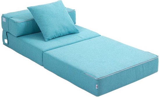 Klapstoel bed, slaapbank, 2-in-1 opklapbare stoel met slaapfunctie, relaxstoel met kussen, logeerbed, tot 100 kg belastbaar, blauw