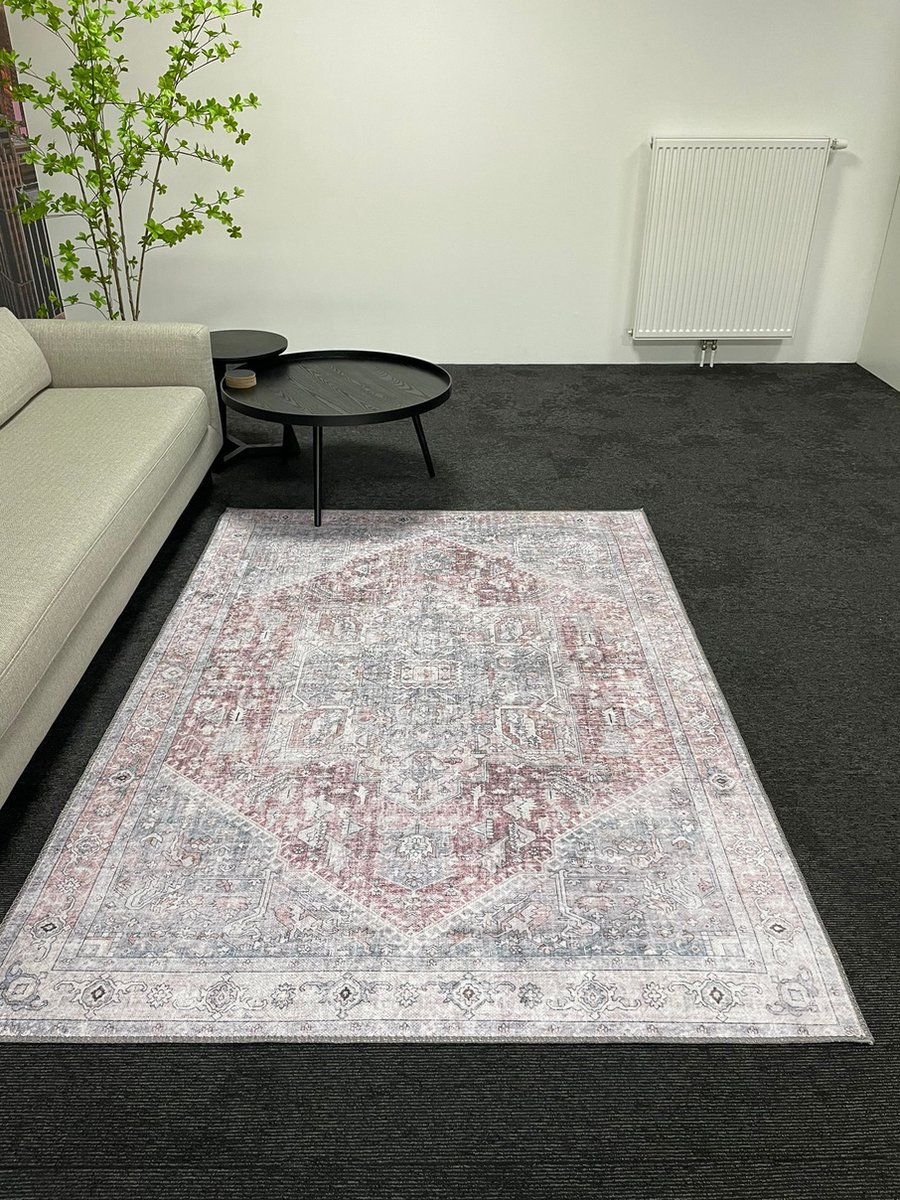 Floortraders - Vintage vloerkleed - grijs rood - 160x230