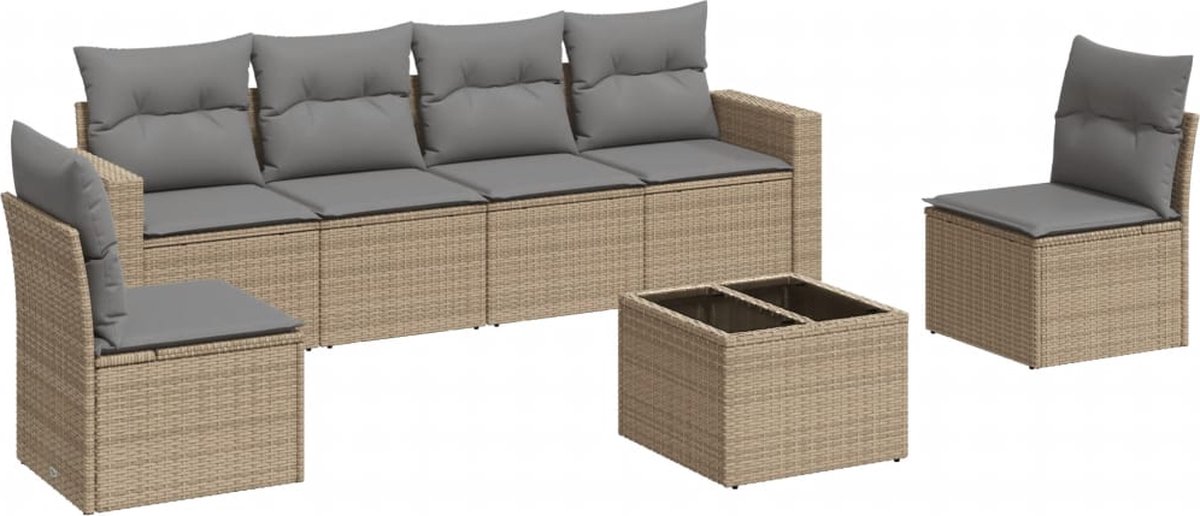 vidaXL 7-delige - Loungeset - met - kussens - poly - rattan - beige