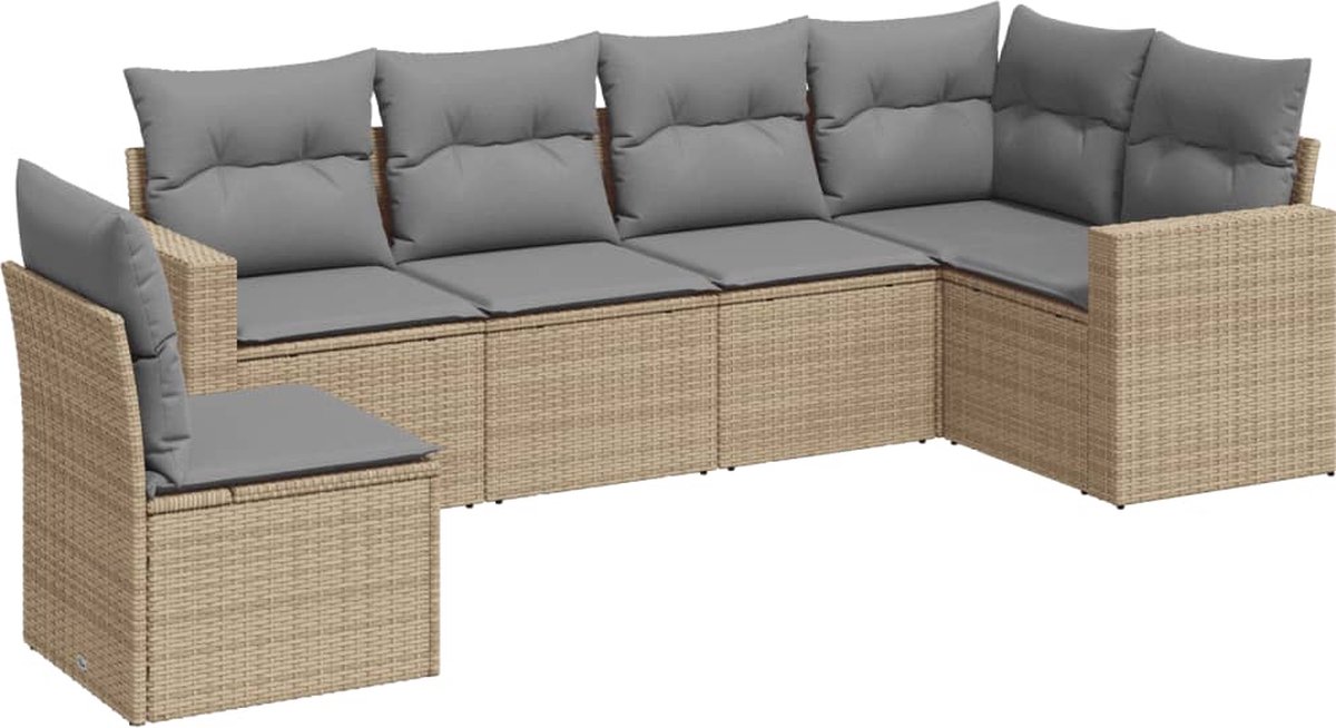 vidaXL 6-delige - Loungeset - met - kussens - poly - rattan - beige