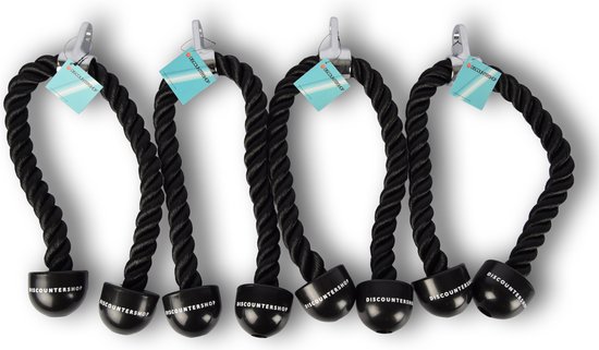Set van 4 Tricep Ropes voor Thuis Fitness - 70cm - Zwart - Nylon + Rubber + Metaal - Maximum Belasting 200kg