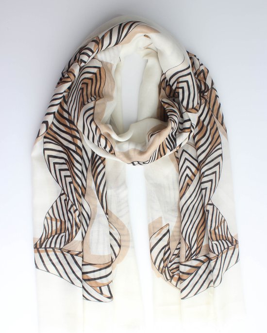 Fary scarf- Accessories Junkie Amsterdam- Dames- Lange sjaal- Katoen-Cosy chic-Gestreept print- Nautisch- Wit zwart beige