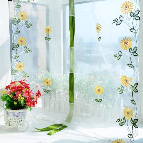 Transparante chrysanthemum-gordijnen, borduurwerk, witte gordijnen, voor woonkamer, slaapkamer, decoratie (80 x 200 cm)