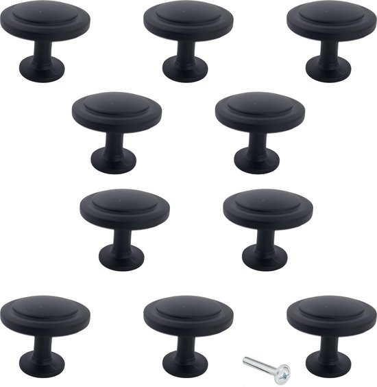 Kastknoppen Memphis zwart rond - 10 Stuks Diameter 32 mm - Kastknop - Meubelknop - Deurknoppen voor kasten - Meubelbeslag - Deurknopjes - Meubelknoppen