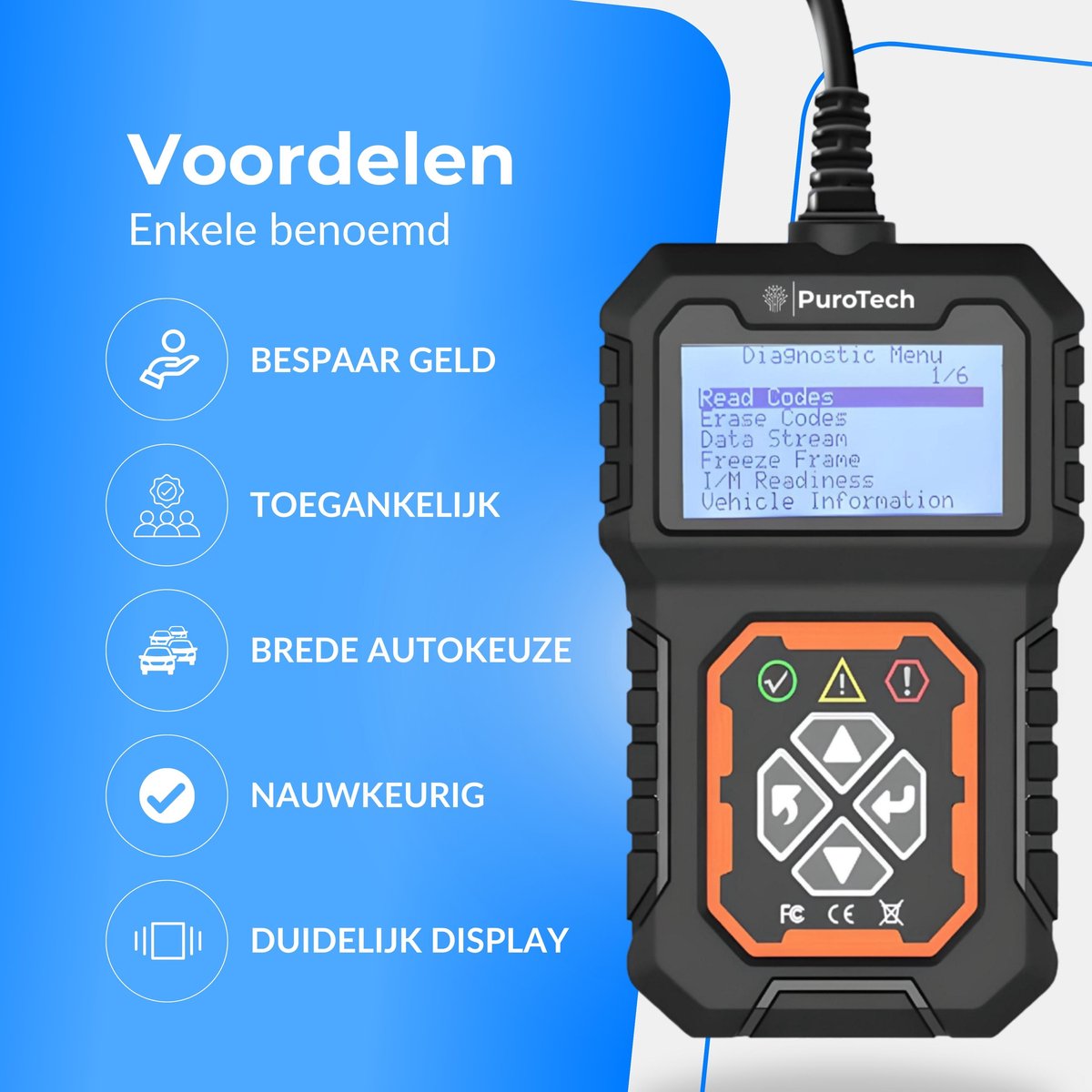 PuroTech OBD2 Scanner - OBD - Diagnosecomputer - Storing Verwijderen - Uitleesapparatuur – Auto Accessoires - Auto Uitlezen - Diagnose apparatuur voor auto's - Motorstoring - Nederlandse Handleiding thumbnail 2