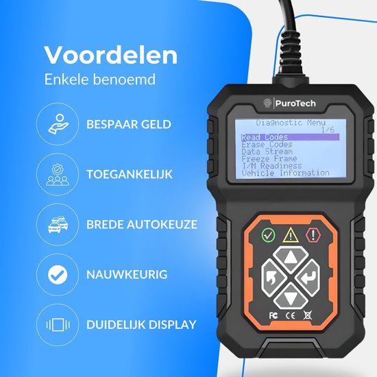 PuroTech OBD2 Scanner - OBD - Diagnosecomputer - Storing Verwijderen - Uitleesapparatuur – Auto Accessoires - Auto Uitlezen - Diagnose apparatuur voor auto's - Motorstoring - Nederlandse Handleiding