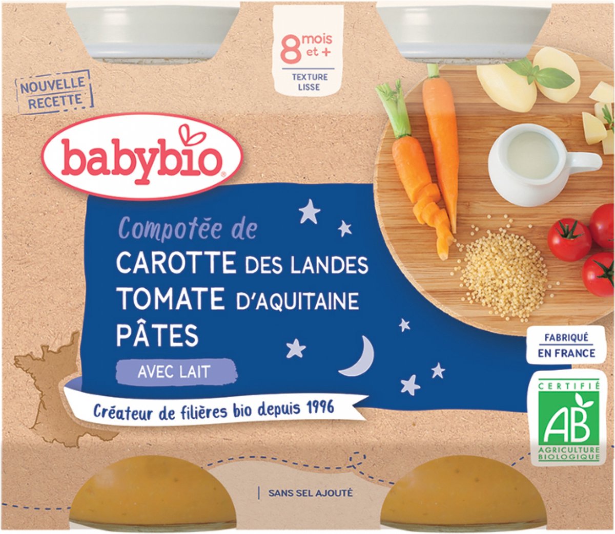 Goedkoopste Babybio Goedenacht Wortel Tomaten Pasta Compote 8 Maanden en Biologisch 2 x 200 g Potten