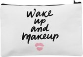 Make-Up Tasje met Print - Wake Up and Make Up Design - Wit