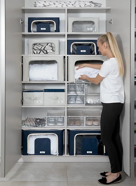 4CONVY Starre opvouwbare kledingopbergbox met ritssluiting, opbergtas voor dekbedden, kleding, beddengoed, opbergdoos voor kleding – kledingdoos (Blauw, 3x24L