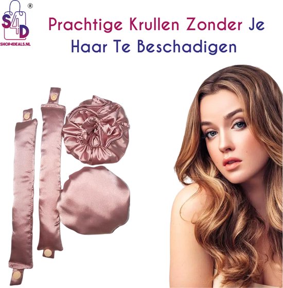 S4D® - Heatless Curls - Krulspelden - Krullen Zonder Hitte - Haarrollers - Overnight Curls - 4 Delige Set - Paars - S4D®