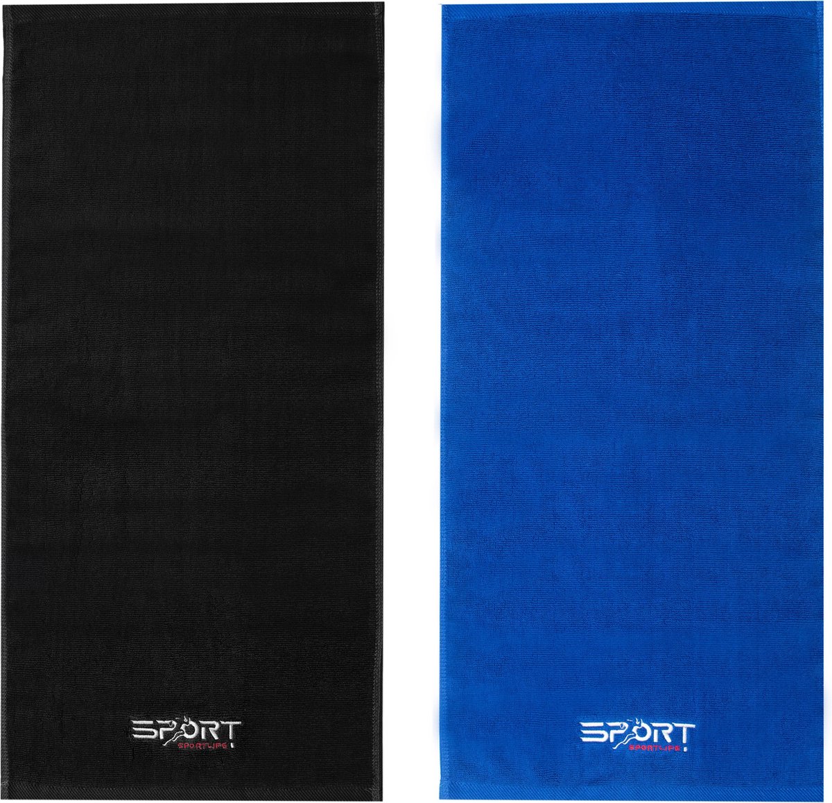Set: Sporthanddoek Obsidian Black + Navy Blue - 75x35cm - 100% Katoen - Sport Towel Zwart + Blauw
