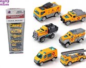 Happy Trendz® Set van 6 Autos Geel Model - Kinderen Gegoten Voertuigen Doos Gelegeerd metaal Mini Model Schuif Auto Mannelijk Gegoten Speelgoed