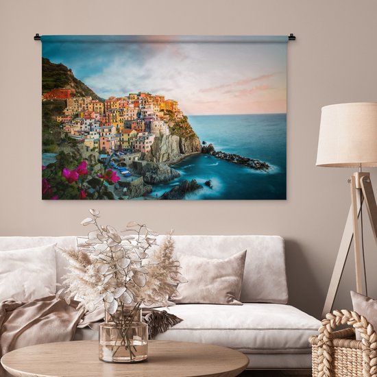 Tapisserie Italie - Maisons le long d'une falaise en Italie Tapisserie coton 150x100 cm - Tapisserie avec photo