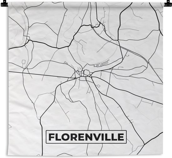 Wandkleed - Wanddoek - Stadskaart – Plattegrond – België – Zwart Wit – Florenville – Kaart - 150x150 cm - Wandtapijt