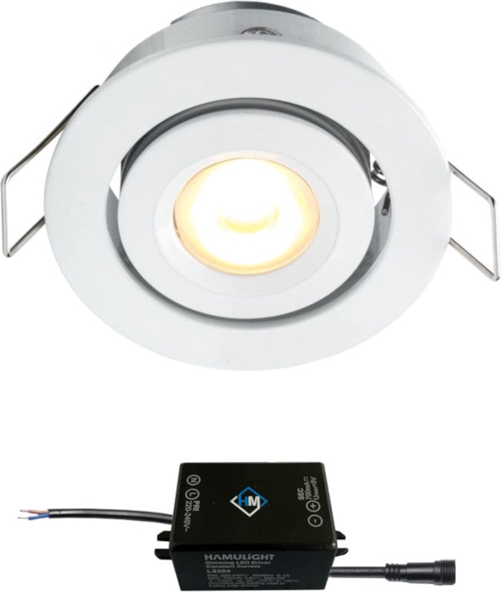 Cree LED inbouwspot Toledo wit in - 3W / rond / dimbaar / kantelbaar / 230V / IP44 / downlights / plafondspots / spotjes / inbouwspots / badkamer / woonkamer / keuken / spotlight / warmwit