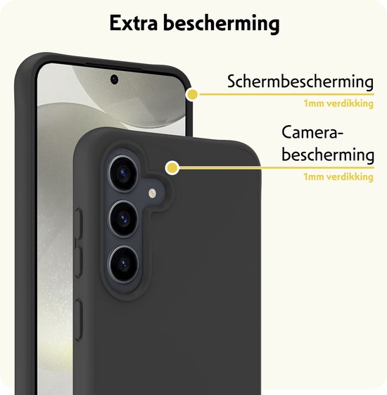 Coque adaptée pour Samsung S24 Coque en Siliconen avec film protecteur d'écran – Coque adaptée pour Samsung Galaxy S24 Coque en Siliconen – Zwart