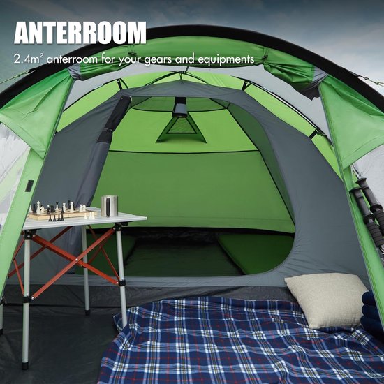 Tent 3-4 perosonen, waterdicht, 4000 mm, koepeltent met voortent, familietent, festivaltent voor camping, reizen, trekking, tuin — afbeelding 5