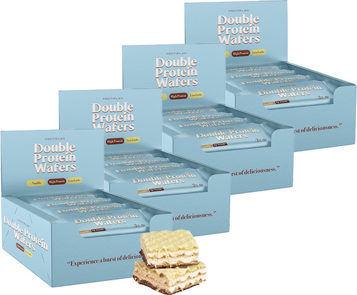 Goedkoopste Protiplan | Double Protein Wafers | Vanilla (Wafel Vanille) | 48 stuks | 48 x 2 x 20,9 gram | Eiwitrepen | Koolhydraatarme sportvoeding | Afslanken met Proteïne repen | Snel afvallen zonder hongergevoel!